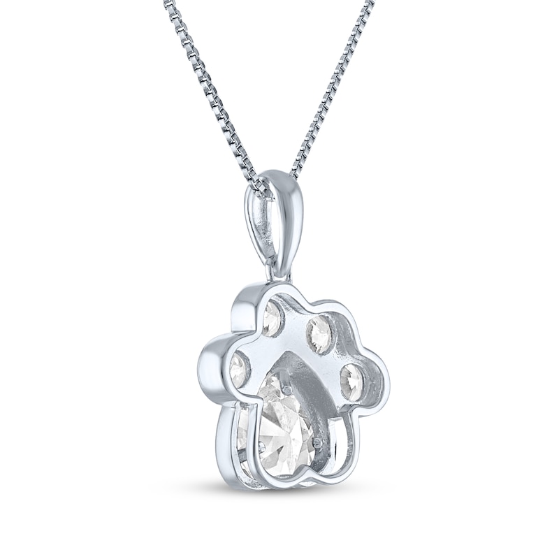 Main Image 4 of Heart-Shaped & Round-Cut White Lab-Created Sapphire Paw Print Necklace Sterling Silver 18"