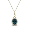 Thumbnail Image 1 of Oval-Cut Blue Topaz & Diamond Drop Necklace 1/10 ct tw 10K Yellow Gold 18"