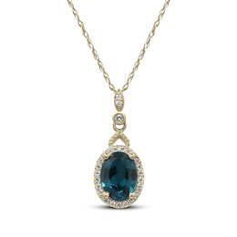 Oval-Cut Blue Topaz & Diamond Drop Necklace 1/10 ct tw 10K Yellow Gold 18"
