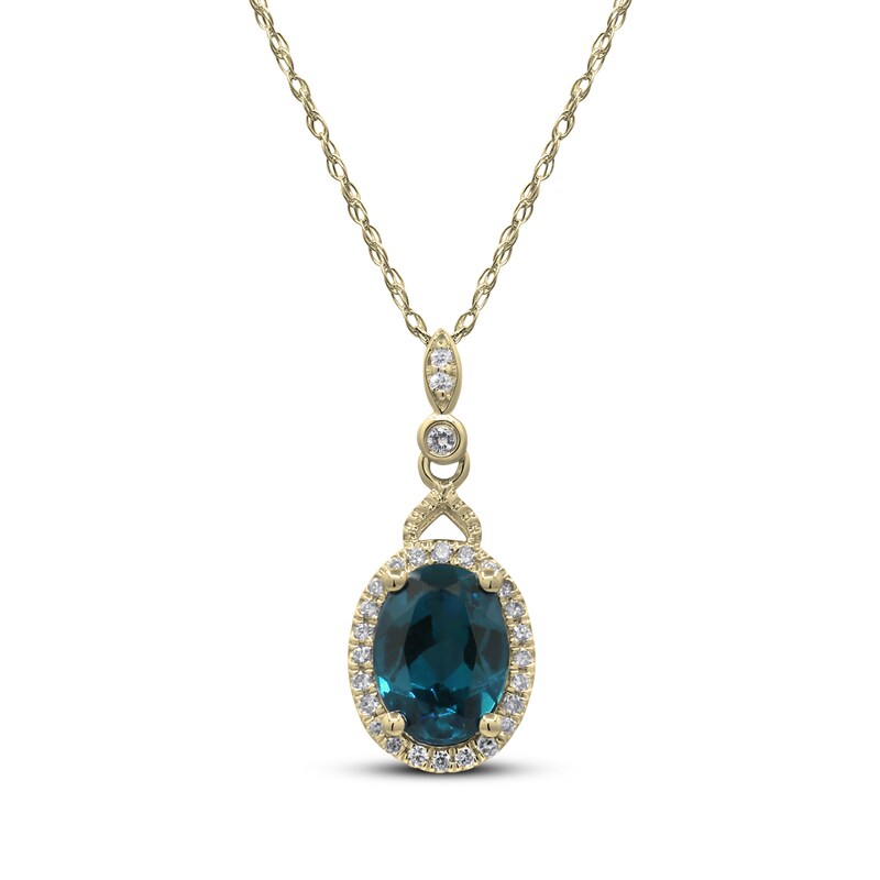 Main Image 1 of Oval-Cut Blue Topaz & Diamond Drop Necklace 1/10 ct tw 10K Yellow Gold 18"