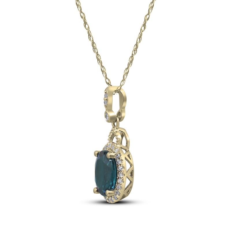 Main Image 2 of Oval-Cut Blue Topaz & Diamond Drop Necklace 1/10 ct tw 10K Yellow Gold 18"