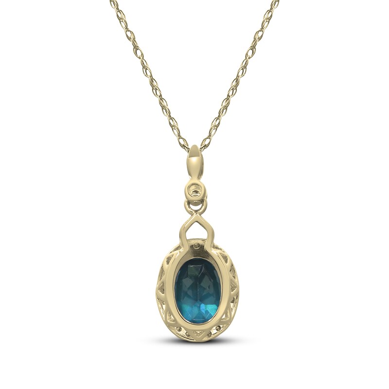 Main Image 3 of Oval-Cut Blue Topaz & Diamond Drop Necklace 1/10 ct tw 10K Yellow Gold 18"