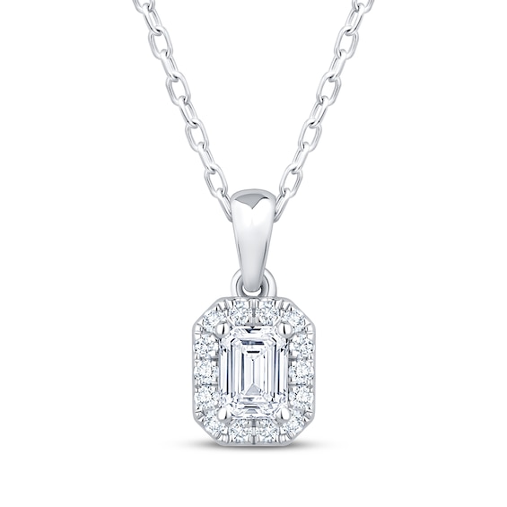 KAY Lab-Grown Diamonds Emerald-Cut Octagon Frame Drop Necklace 3/8 ct tw 10K White Gold 18"