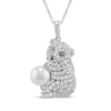 Thumbnail Image 1 of Cultured Pearl & White Lab-Created Sapphire Teddy Bear Necklace Sterling Silver 18"