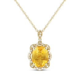 Oval-Cut Citrine & Diamond Scallop Frame Necklace 1/10 ct tw 10K Yellow Gold 18"