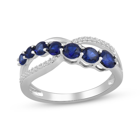 Blue & White Lab-Created Sapphire Crossover Ring Sterling Silver