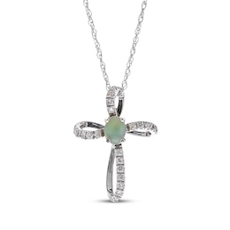 Oval-Cut Opal & Diamond Cross Necklace 1/10 ct tw 10K White Gold 18"