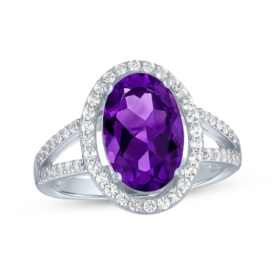 Oval-Cut Amethyst & White Lab-Created Sapphire Split Shank Ring Sterling Silver
