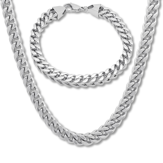 Stainless Steel Franco Necklace & Bracelet Set