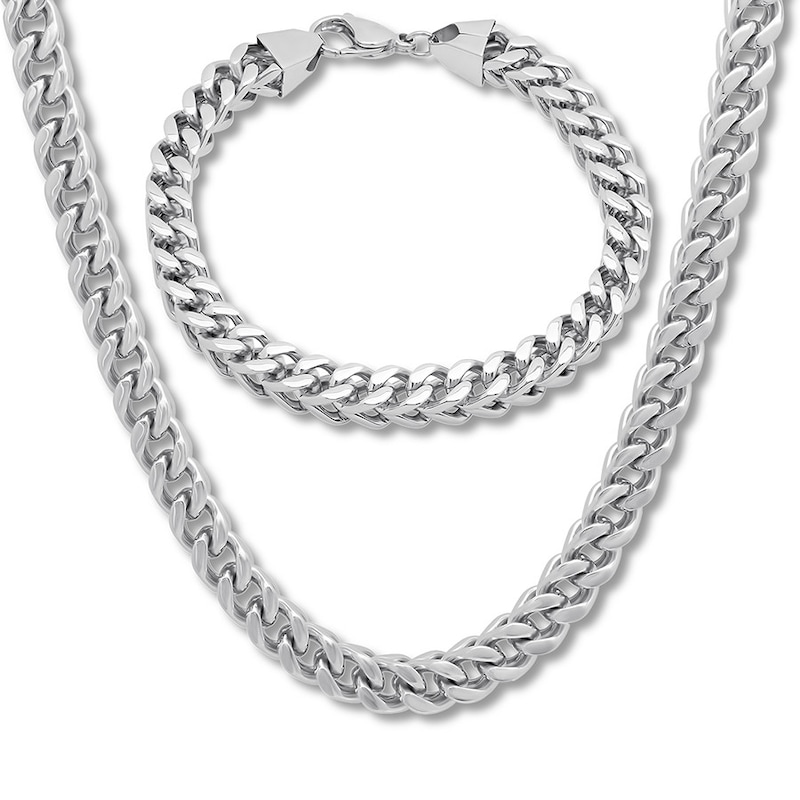 Main Image 1 of Stainless Steel Franco Necklace & Bracelet Set