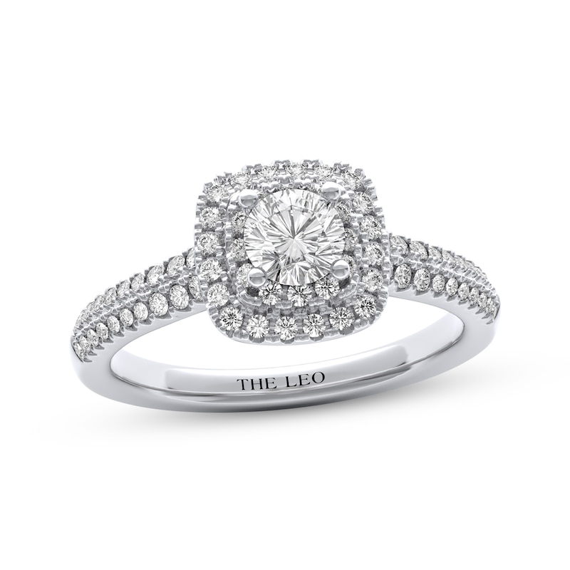 Main Image 1 of THE LEO Diamond Round-Cut Cushion Double Halo Engagement Ring 3/4 ct tw 14K White Gold