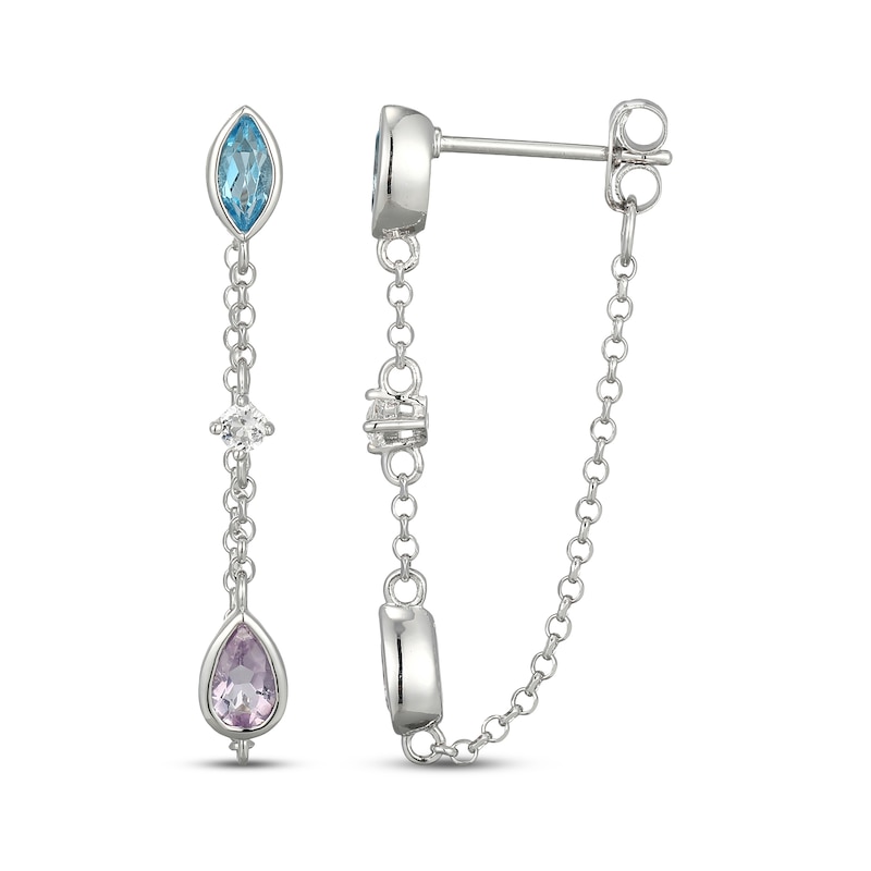 Main Image 3 of Marquise-Cut Swiss Blue Topaz & Pear-Shaped Amethyst Chain Front-Back Earrings Sterling Silver