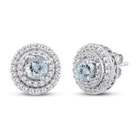 Aquamarine & White Lab-Created Sapphire Earrings Sterling Silver
