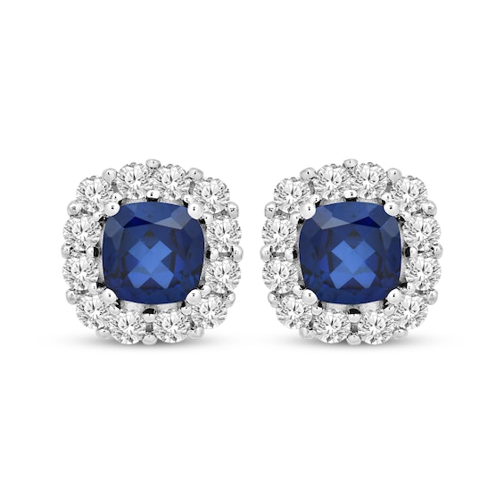 Cushion-Cut Blue Lab-Created Sapphire & White Lab-Created Sapphire Frame Earrings Sterling Silver