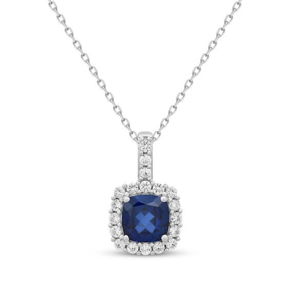 Cushion-Cut Blue Lab-Created Sapphire & White Lab-Created Sapphire Necklace Sterling Silver 18"