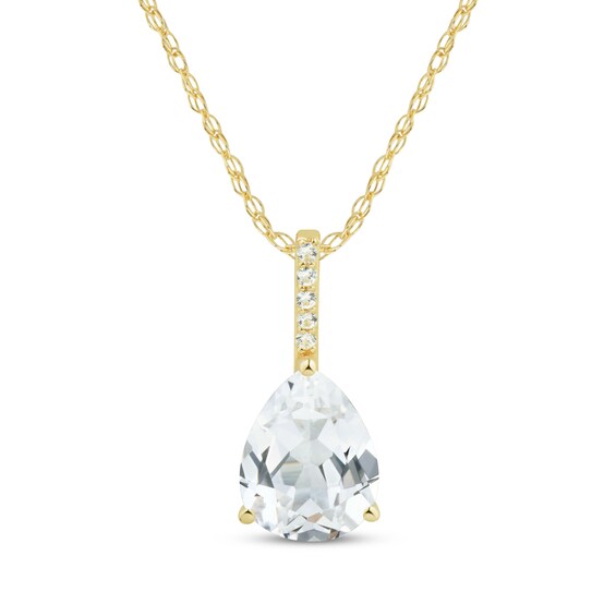 Pear-Shaped White Lab-Created Sapphire teardrop Necklace 10K Yellow Gold 18"