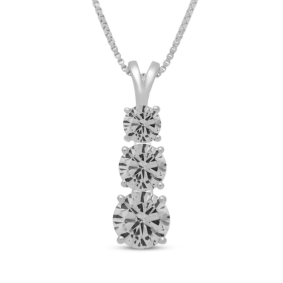 White Lab-Created Sapphire Graduated Three-Stone Necklace Sterling Silver 18"