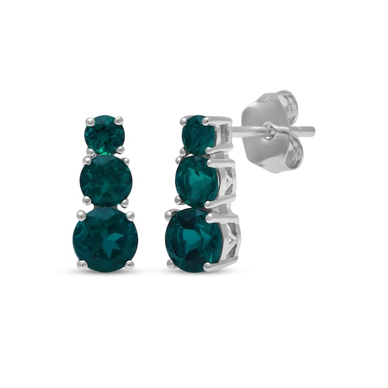 Lab-Created Emerald Graduated Three-Stone Earrings Sterling Silver