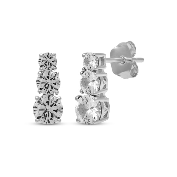 White Lab-Created Sapphire Graduated Three-Stone Earrings Sterling Silver
