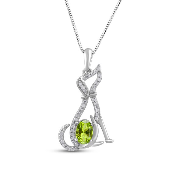 Oval-Cut Peridot & White Lab-Created Sapphire Dog Necklace Sterling Silver 18"