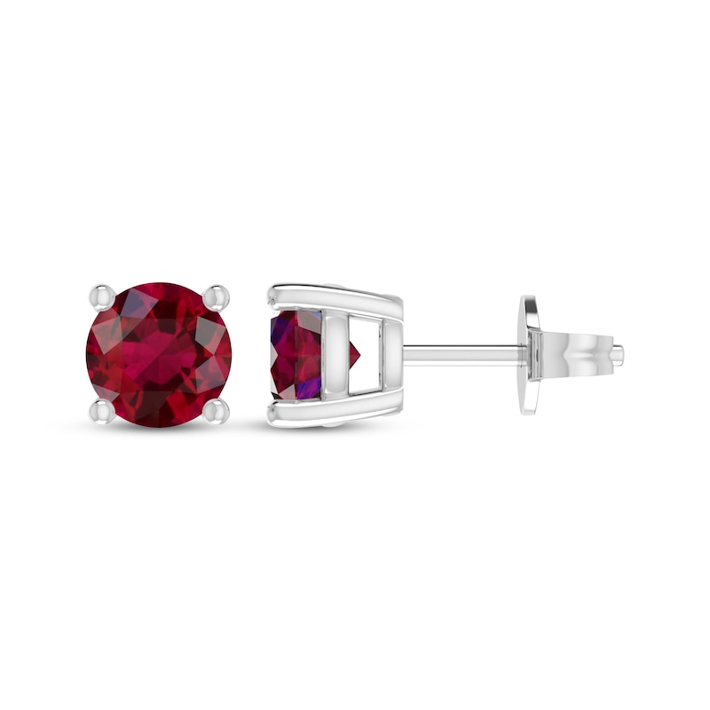 Main Image 1 of Lab-Created Ruby Solitaire Stud Earrings Sterling Silver