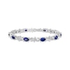 Thumbnail Image 1 of Oval-Cut Blue Lab-Created Sapphire & Diamond Accent Swirl Link Bracelet Sterling Silver 7.5"