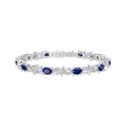 Oval-Cut Blue Lab-Created Sapphire & Diamond Accent Swirl Link Bracelet Sterling Silver 7.5"