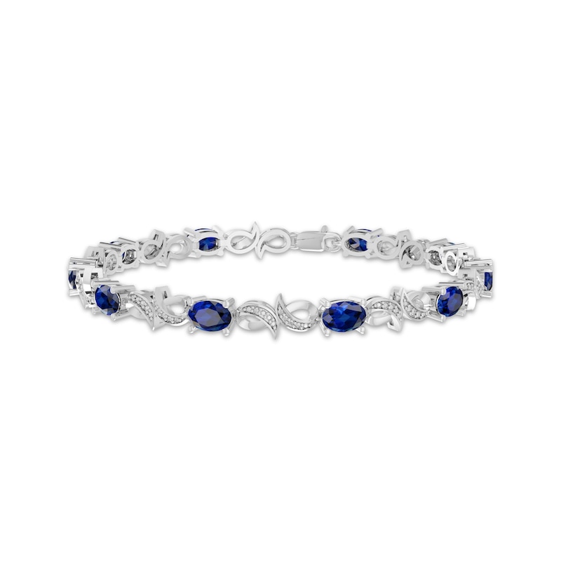 Main Image 1 of Oval-Cut Blue Lab-Created Sapphire & Diamond Accent Swirl Link Bracelet Sterling Silver 7.5"
