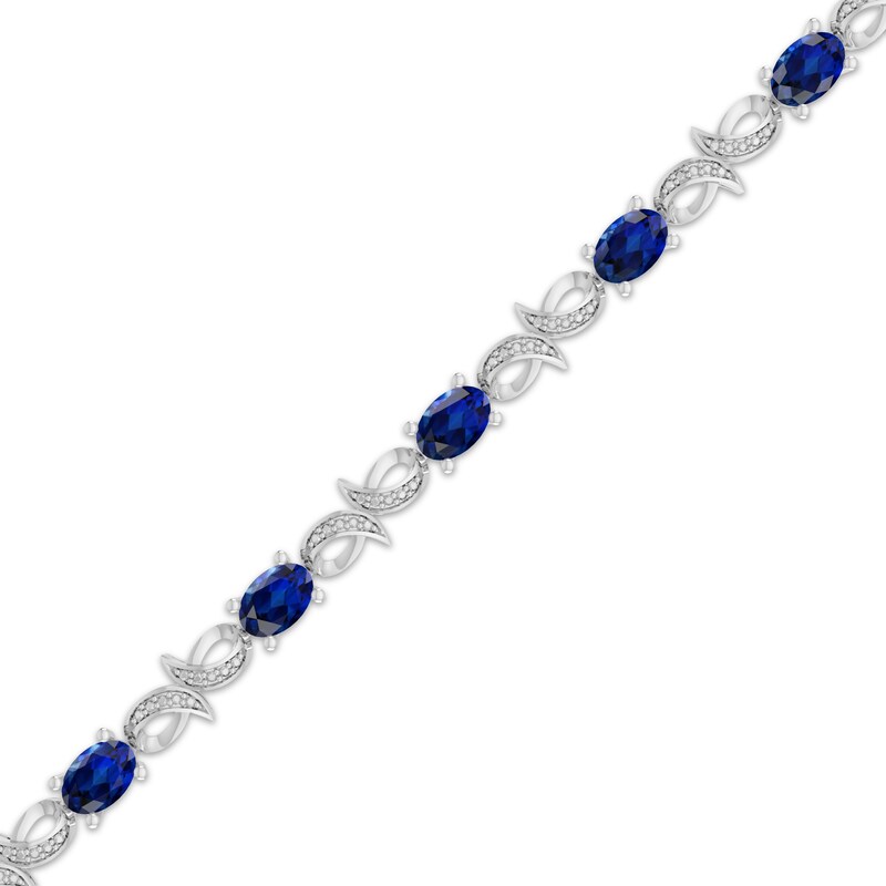 Main Image 2 of Oval-Cut Blue Lab-Created Sapphire & Diamond Accent Swirl Link Bracelet Sterling Silver 7.5"
