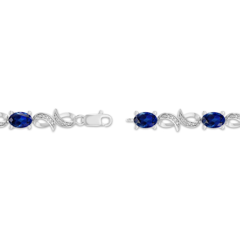 Main Image 3 of Oval-Cut Blue Lab-Created Sapphire & Diamond Accent Swirl Link Bracelet Sterling Silver 7.5"
