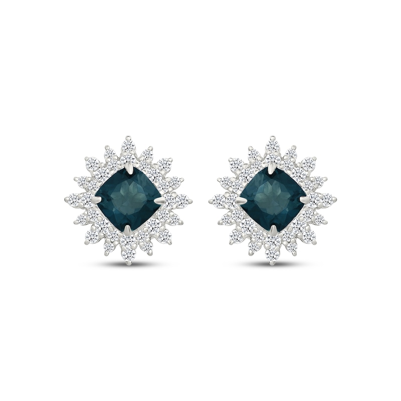 Main Image 2 of Cushion-Cut London Blue Topaz & White Lab-Created Sapphire Starburst Stud Earrings Sterling Silver