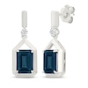 Thumbnail Image 1 of Emerald-Cut London Blue Topaz & White Lab-Created Sapphire Drop Earrings Sterling Silver