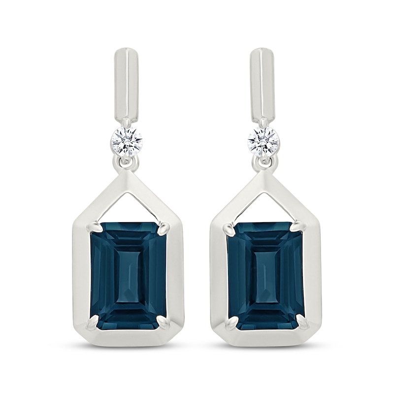 Main Image 2 of Emerald-Cut London Blue Topaz & White Lab-Created Sapphire Drop Earrings Sterling Silver