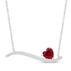 Thumbnail Image 1 of Heart-Shaped Lab-Created Ruby & White Lab-Created Sapphire Wave Bar Necklace Sterling Silver 18"