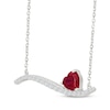 Thumbnail Image 2 of Heart-Shaped Lab-Created Ruby & White Lab-Created Sapphire Wave Bar Necklace Sterling Silver 18"