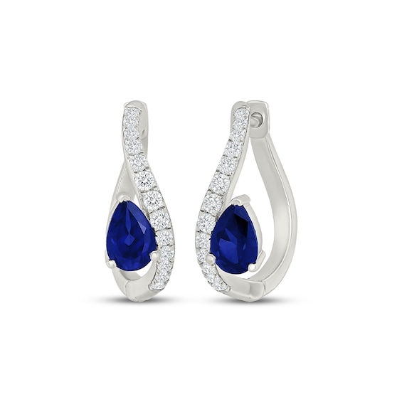 Pear-Shaped Blue Lab-Created Sapphire & White Lab-Created Sapphire Hoop Earrings Sterling Silver