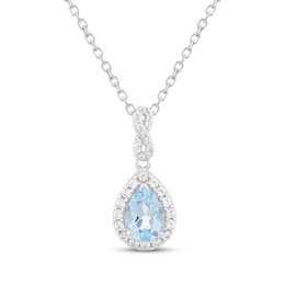 Pear-Shaped Aquamarine & White Lab-Created Sapphire Halo Infinity Necklace Sterling Silver 18"