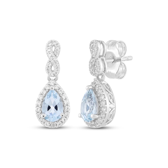 Pear-Shaped Aquamarine & White Lab-Created Sapphire Infinity Dangle Earrings Sterling Silver