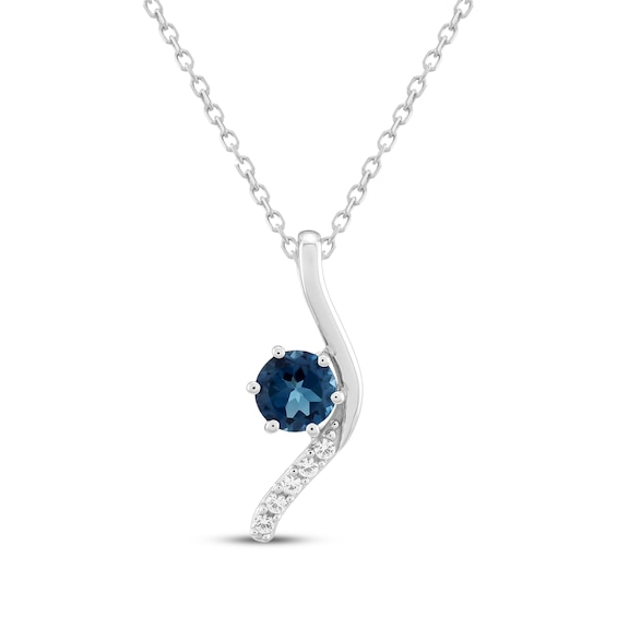London Blue Topaz & White Lab-Created Sapphire Wave Necklace Sterling Silver 18"