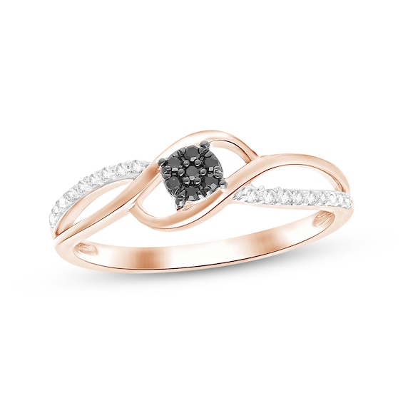Black & White Multi-Diamond Open Shank Promise Ring 1/10 ct tw 10K Rose Gold