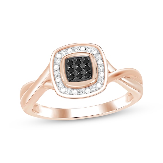Black & White Multi-Diamond Center Cushion Halo Promise Ring 1/10 ct tw 10K Rose Gold