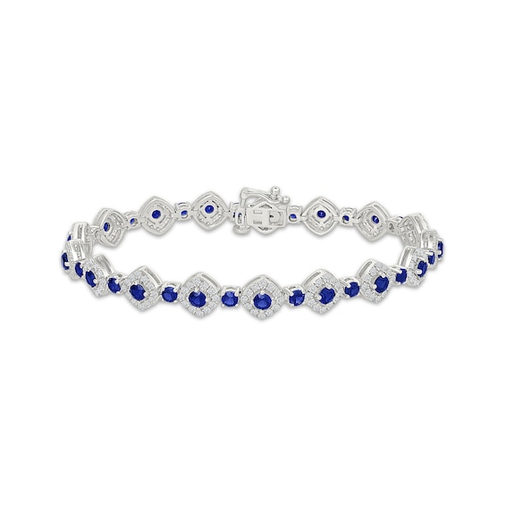 KAY Lab-Grown Diamonds Blue Lab-Created Sapphire Link Bracelet 1-1/2 ct tw Sterling Silver 7.25"