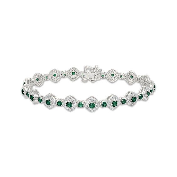 KAY Lab-Grown Diamonds Lab-Created Emerald Link Bracelet 1-1/2 ct tw Sterling Silver 7.25"