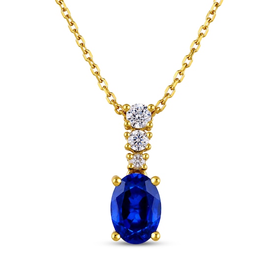 KAY Lab-Grown Diamonds & Oval-Cut Blue Lab-Created Sapphire Drop Necklace 1/10 ct tw 10K Yellow Gold 18"