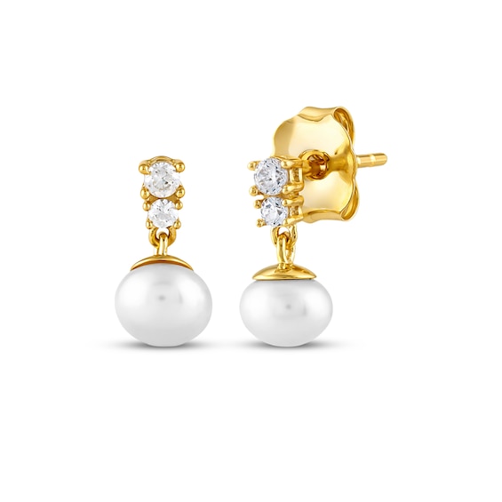 KAY Lab-Grown Diamonds & Cultured Pearl Drop Earrings 1/10 ct tw 10K Yellow Gold
