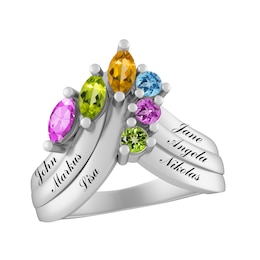 Marquise and Round Birthstone Family & Mother's Bypass Ring (2-6 Stones and Lines)