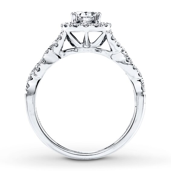 Diamond Engagement Ring 7/8 ct tw Roundcut 14K White Gold Halo