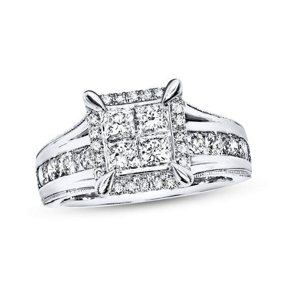 Multi-Diamond Engagement Ring 1-3/8 ct tw Diamonds 14K White Gold