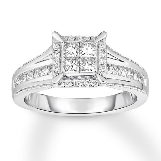 Princess-Cut Quad Diamond Engagement Ring 3/4 ct tw 14K White Gold