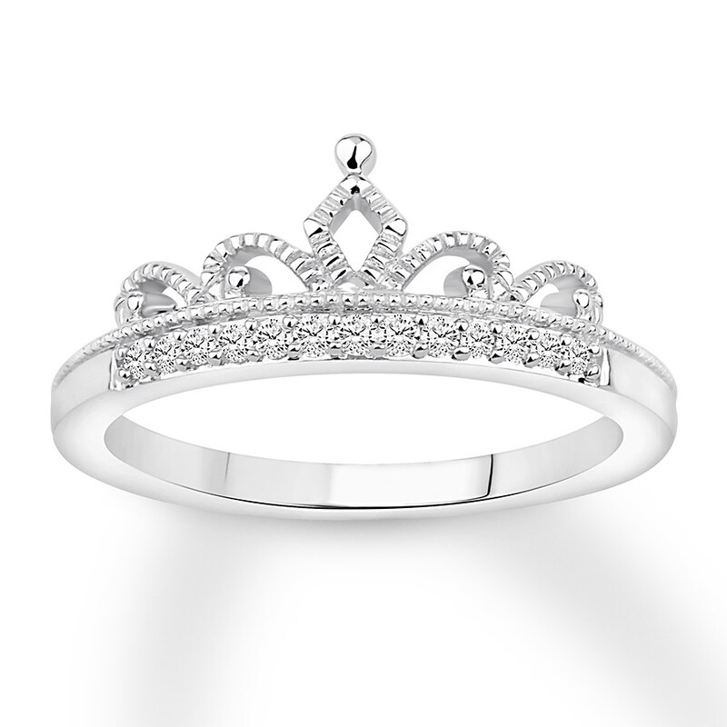 Diamond Tiara Wedding Band 1/10 ct tw Round-cut 10K White Gold